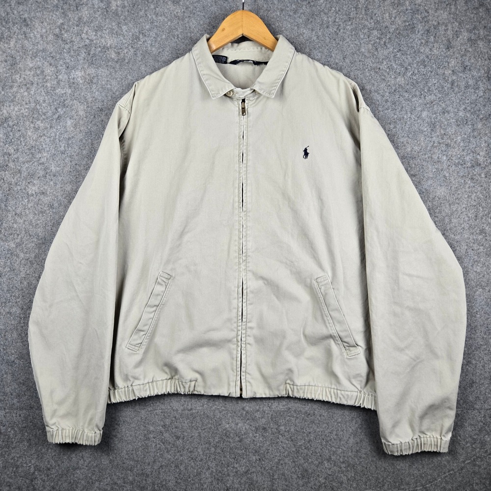 Vintage Polo Ralph Lauren Harrington Jacket Mens Large Beige Made in USA Cotton